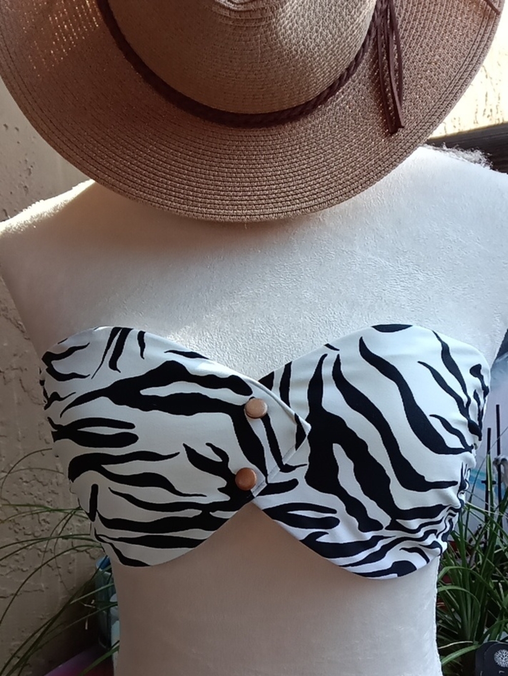 Onia Allegra Zebra Print Bandeau Bikini Top Super Versitile Black & White  XL/L